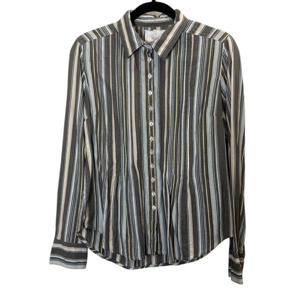 Cino Woman’s Western Prairie Cotton Striped Button-Up Normcore Top sz XS
